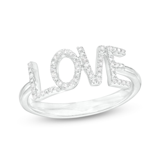 Love Talks 1/8 CT. T.w. Diamond "Love" Script Ring in Sterling Silver