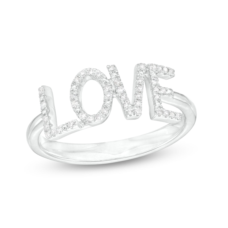 Main Image 1 of Love Talks 1/8 CT. T.W. Diamond "LOVE" Script Ring in Sterling Silver