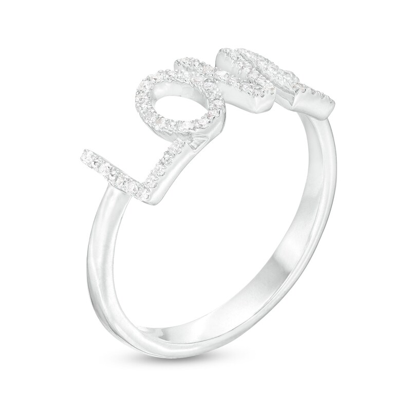 Main Image 3 of Love Talks 1/8 CT. T.W. Diamond "LOVE" Script Ring in Sterling Silver