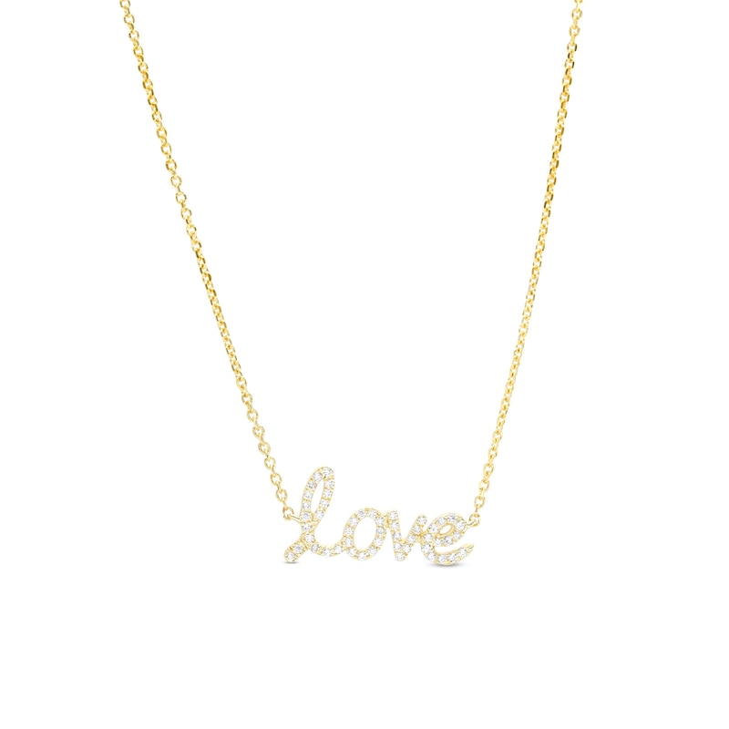 Main Image 1 of Love Talks 1/10 CT. T.W. Diamond "love" Cursive Script Necklace in 10K Gold