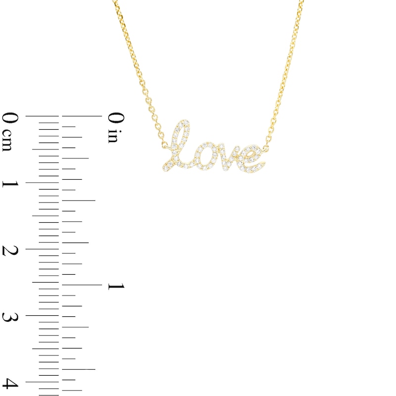 Main Image 3 of Love Talks 1/10 CT. T.W. Diamond "love" Cursive Script Necklace in 10K Gold