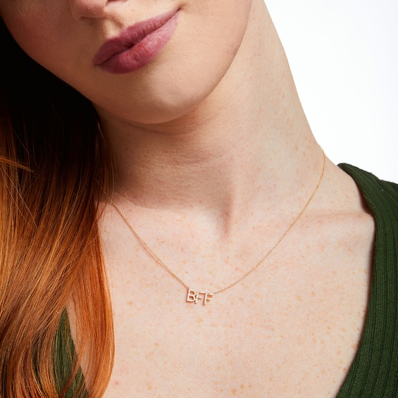 Love Talks 1/10 CT. T.w. Diamond "Bff" Script Necklace in 10K Gold