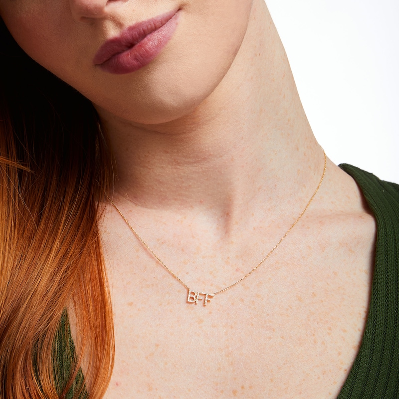 Main Image 2 of Love Talks 1/10 CT. T.W. Diamond "BFF" Script Necklace in 10K Gold