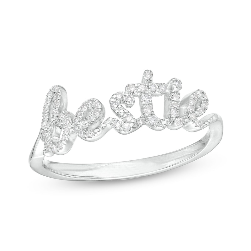 Love Talks 1/6 CT. T.W. Diamond "Bestie" Script Ring in Sterling Silver