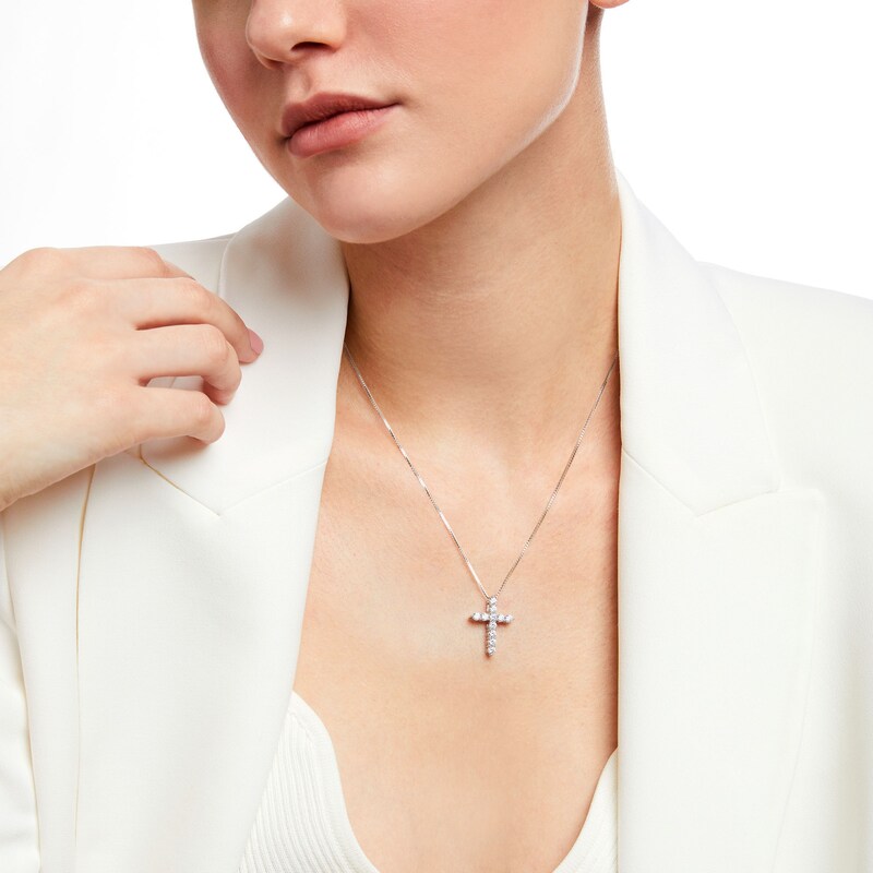 Main Image 2 of 1 CT. T.W. Certified Lab-Grown Diamond Cross Pendant in 14K White Gold (F/SI2)