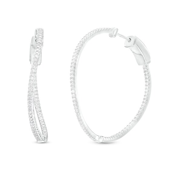 1 CT. T.w. Diamond Inside-Out Abstract Twist Hoop Earrings in 10K White Gold