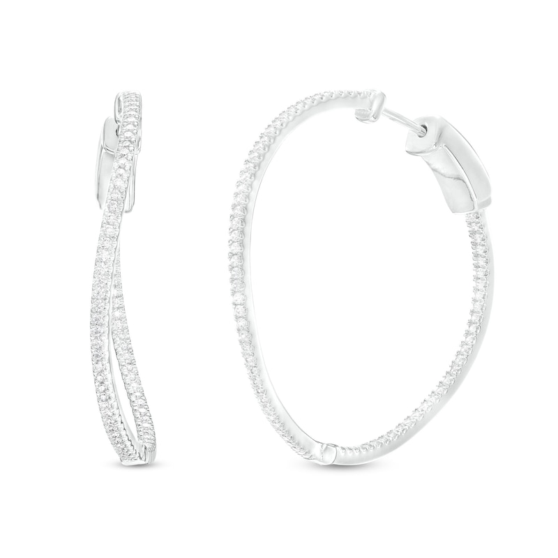 Main Image 1 of 1 CT. T.W. Diamond Inside-Out Abstract Twist Hoop Earrings in 10K White Gold