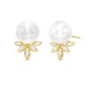 Thumbnail Image 0 of Cultured Freshwater Pearl and 1/10 CT. T.W. Diamond Leaf-Top Stud Earrings in Sterling Silver with 18K Gold Plate