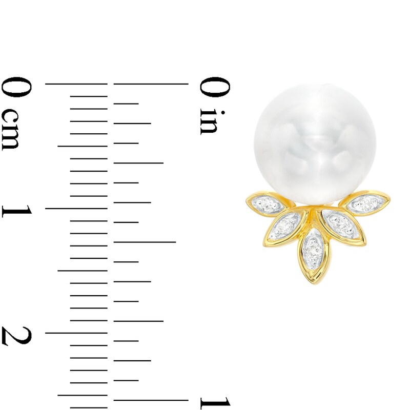 Cultured Freshwater Pearl and 1/10 CT. T.W. Diamond Leaf-Top Stud Earrings in Sterling Silver with 18K Gold Plate
