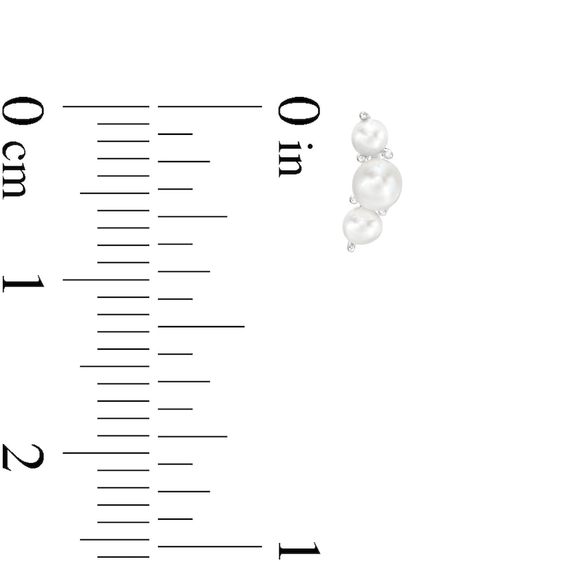 Main Image 3 of 2.0-3.0mm Freshwater Cultured Pearl Three Stone Stud Earrings in 10K White Gold
