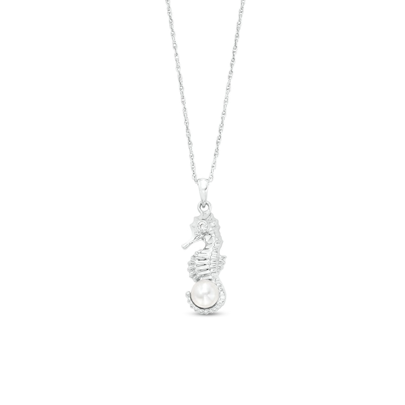 5.5-6.0mm Cultured Freshwater Pearl and White Lab-Created Sapphire Seahorse Pendant in Sterling Silver
