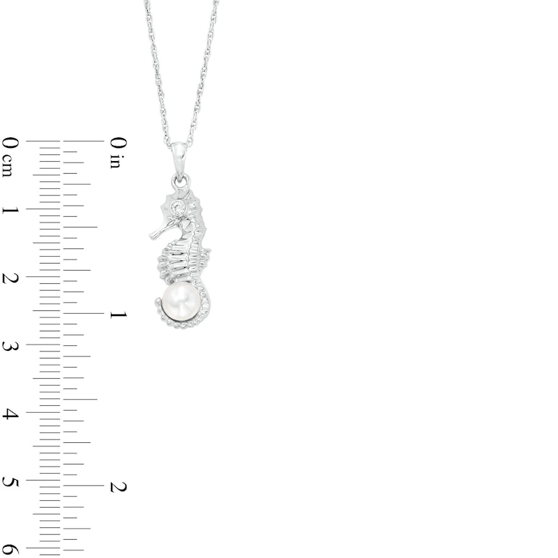 5.5-6.0mm Cultured Freshwater Pearl and White Lab-Created Sapphire Seahorse Pendant in Sterling Silver
