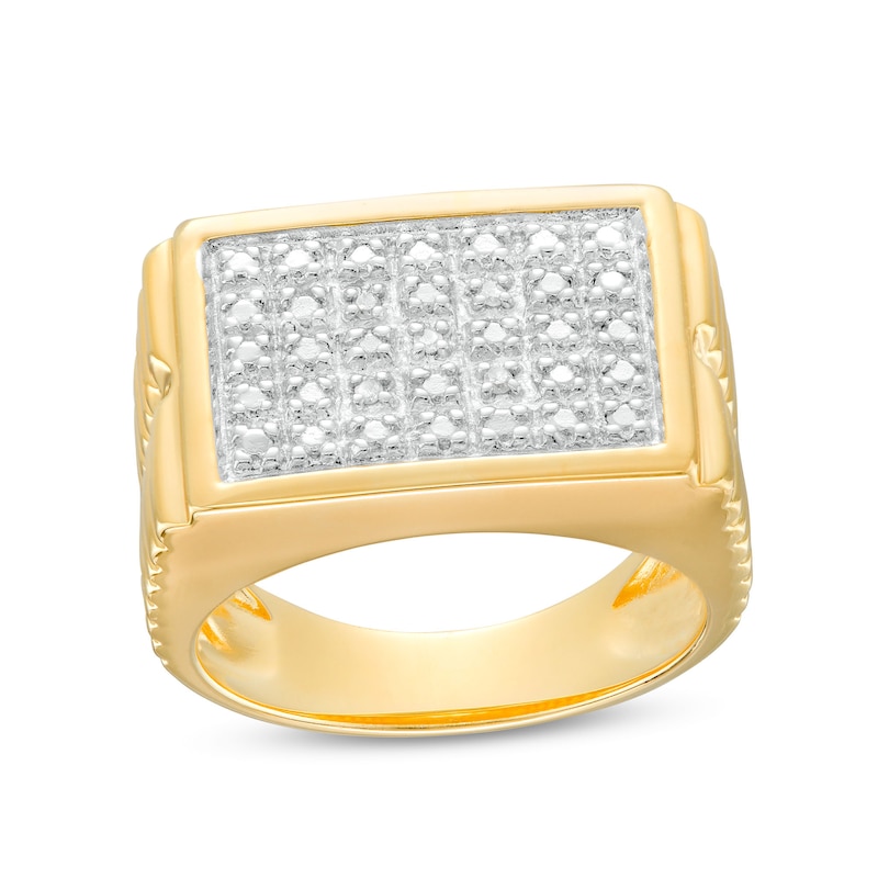 Main Image 1 of Diamond Accent Beaded Rectangle-Top Five Row Ribbed Shank Ring in Sterling Silver with 18K Gold Plate