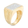 Thumbnail Image 3 of Diamond Accent Beaded Rectangle-Top Five Row Ribbed Shank Ring in Sterling Silver with 18K Gold Plate