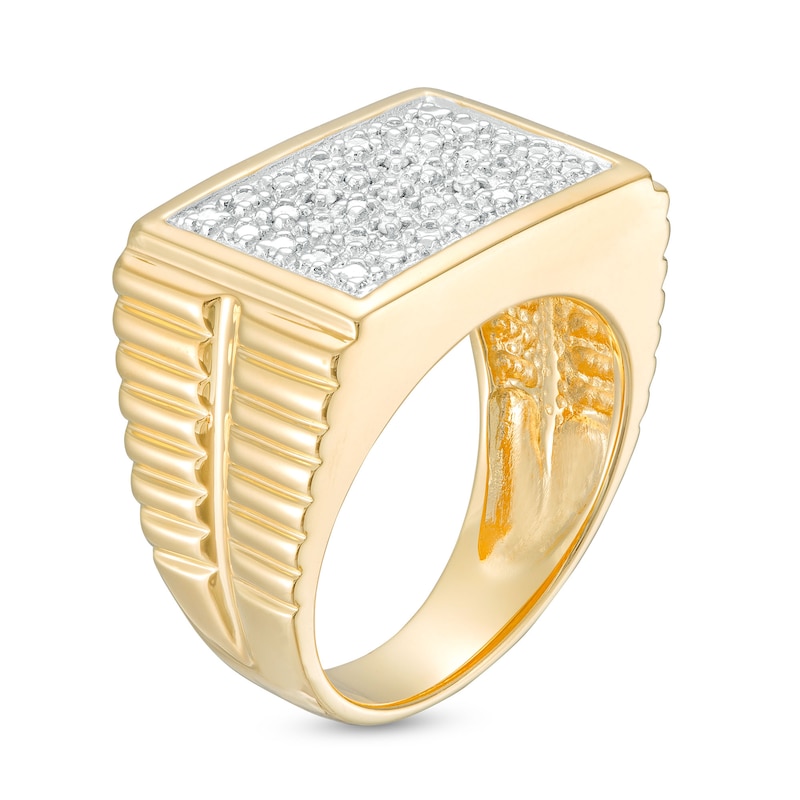 Main Image 3 of Diamond Accent Beaded Rectangle-Top Five Row Ribbed Shank Ring in Sterling Silver with 18K Gold Plate