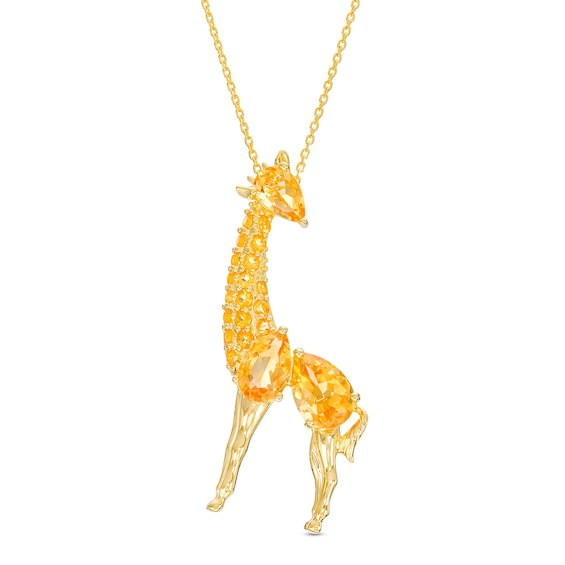 Pear-Shaped and Round Citrine Giraffe Pendant in Sterling Silver with 18K Gold Plate