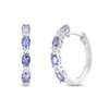 Thumbnail Image 1 of Oval Tanzanite and White Lab-Created Sapphire Alternating Hoop Earrings in Sterling Silver