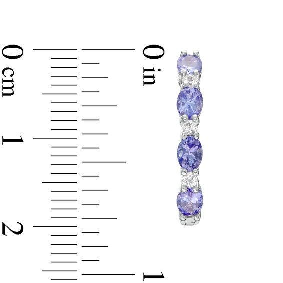 Oval Tanzanite and White Lab-Created Sapphire Alternating Hoop Earrings in Sterling Silver