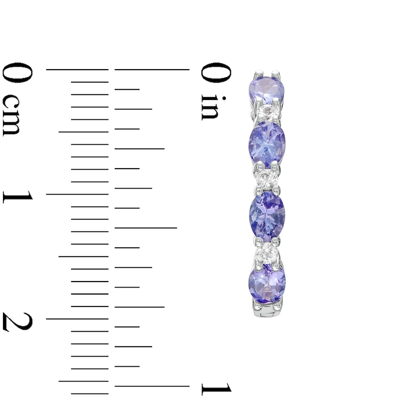 Main Image 3 of Oval Tanzanite and White Lab-Created Sapphire Alternating Hoop Earrings in Sterling Silver