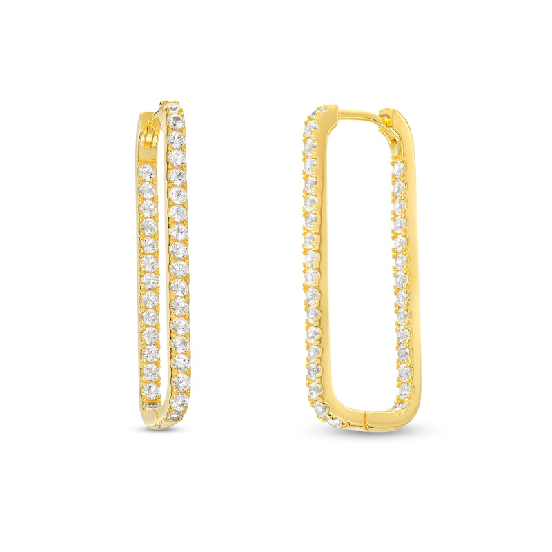 Main Image 1 of White Lab-Created Sapphire U-Hoop Earrings in Sterling Silver with 18K Gold Plate