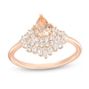 Thumbnail Image 1 of Pear-Shaped Morganite with Baguette and Round White Lab-Created Sapphire Fanned Frame Ring in 10K Rose Gold