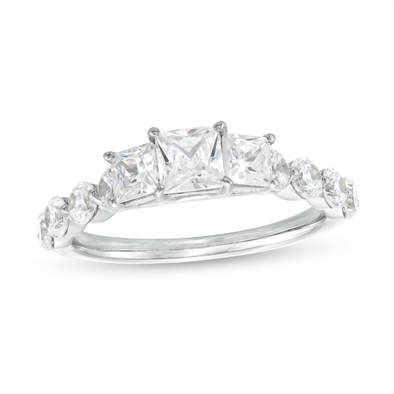 2 CT. T.w. Princess-Cut Diamond Past Present Future® Scallop Edge Shank Engagement Ring in 14K White Gold