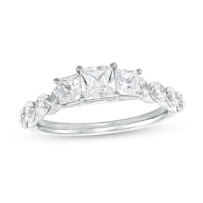 Main Image 1 of 2 CT. T.W. Princess-Cut Diamond Past Present Future® Scallop Edge Shank Engagement Ring in 14K White Gold