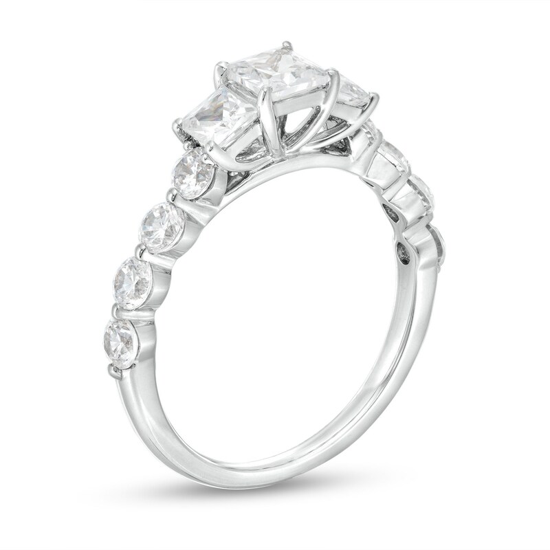Main Image 3 of 2 CT. T.W. Princess-Cut Diamond Past Present Future® Scallop Edge Shank Engagement Ring in 14K White Gold