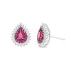 Thumbnail Image 1 of Pear-Shaped Ruby and 1/3 CT. T.W. Diamond Double Shadow Frame Stud Earrings in 10K White Gold