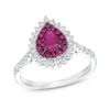 Thumbnail Image 1 of Pear-Shaped Ruby and 1/3 CT. T.W. Diamond Double Shadow Frame Ring in 10K White Gold