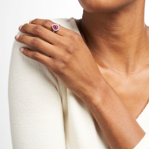 Pear-Shaped Ruby and 1/3 CT. T.w. Diamond Double Shadow Frame Ring in 10K White Gold