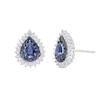 Thumbnail Image 1 of Pear-Shaped Blue Sapphire and 1/3 CT. T.W. Diamond Double Shadow Frame Stud Earrings in 10K White Gold