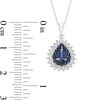 Thumbnail Image 3 of Pear-Shaped Blue Sapphire and 1/5 CT. T.W. Diamond Double Shadow Frame Drop Pendant in 10K White Gold