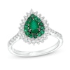 Thumbnail Image 1 of Pear-Shaped Emerald and 1/3 CT. T.W. Diamond Double Shadow Frame Ring in 10K White Gold