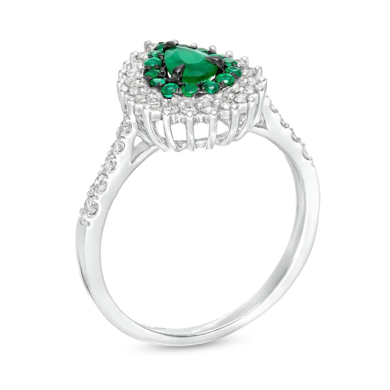 Pear-Shaped Emerald and 1/3 CT. T.W. Diamond Double Shadow Frame Ring in 10K White Gold