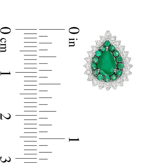 Pear-Shaped Emerald and 1/3 CT. T.w. Diamond Double Shadow Frame Stud Earrings in 10K White Gold