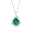 Thumbnail Image 1 of Pear-Shaped Emerald and 1/5 CT. T.W. Diamond Double Shadow Frame Drop Pendant in 10K White Gold