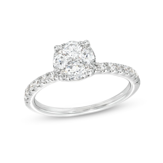 3/4 CT. T.w. Multi-Diamond Pavé Engagement Ring in 10K White Gold