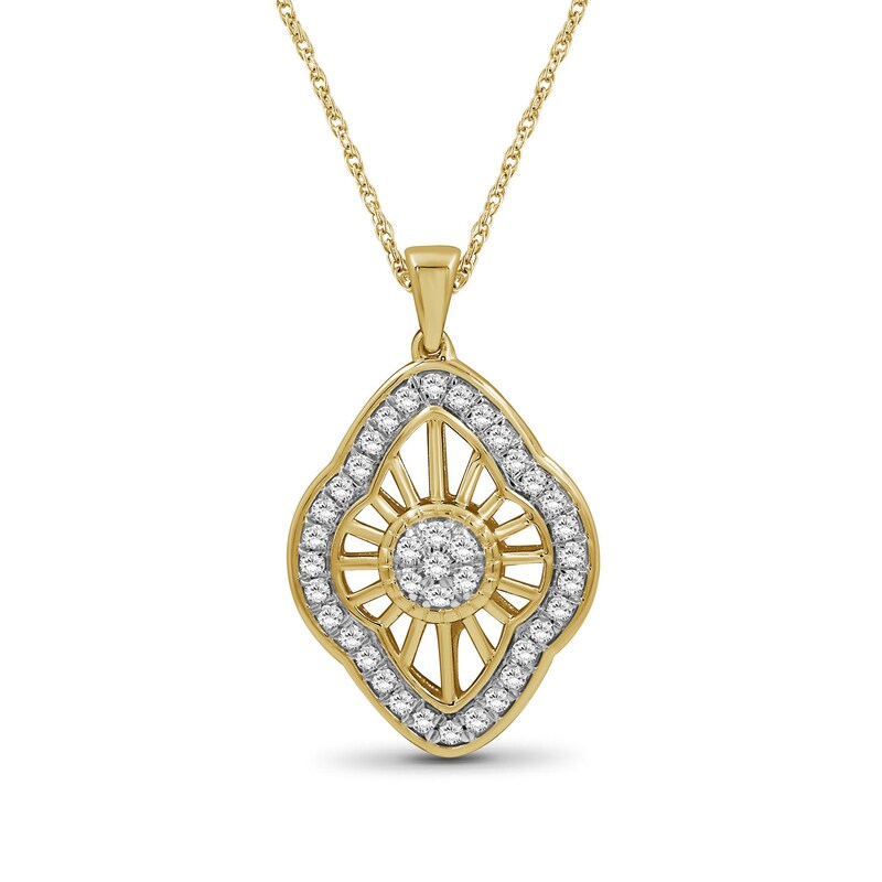 Main Image 1 of 1/2 CT. T.W. Multi-Diamond Elongated Quatrefoil Open Frame Drop Pendant in Sterling Silver with 14K Gold Plate