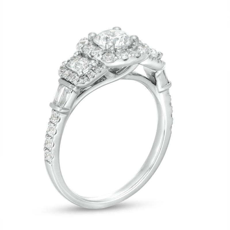 1-1/2 CT. T.W. Diamond Past Present Future® Cushion-Shaped Frame Engagement Ring in 14K White Gold