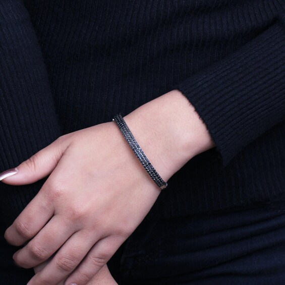 3 CT. T.w. Black Diamond Triple Row Bangle in Sterling Silver