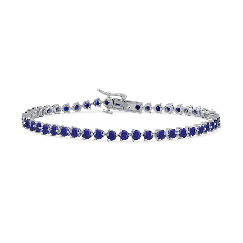 Main Image 1 of 3.0mm Blue Lab-Created Sapphire Tennis Bracelet in Sterling Silver - 7.25"