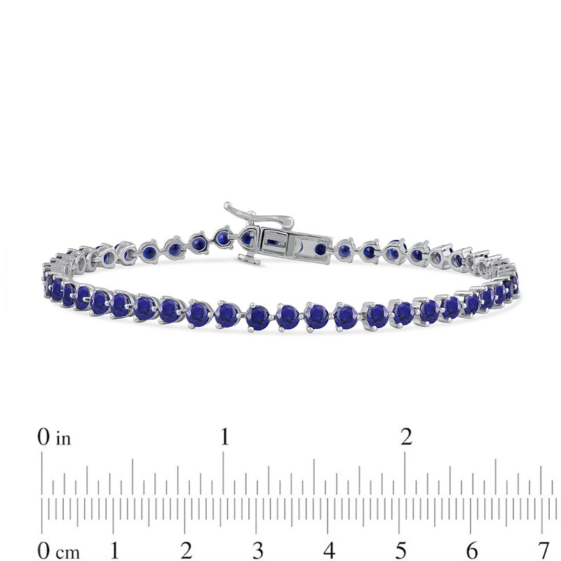 Main Image 4 of 3.0mm Blue Lab-Created Sapphire Tennis Bracelet in Sterling Silver - 7.25"