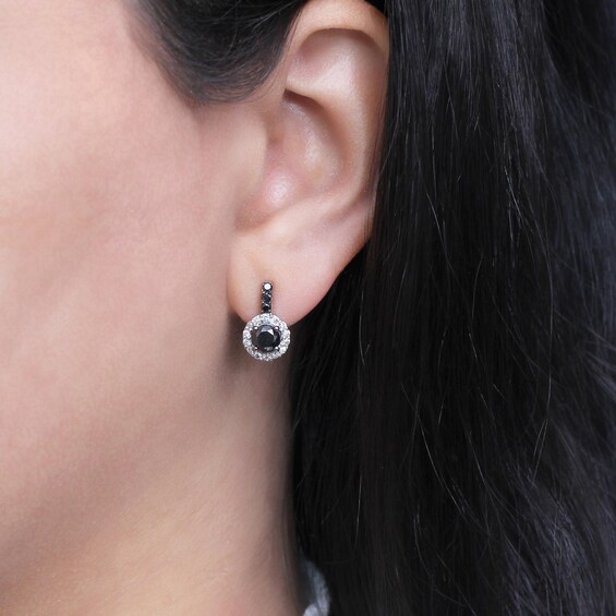 1-1/2 CT. T.w. Black and White Diamond Frame Drop Earrings in Sterling Silver