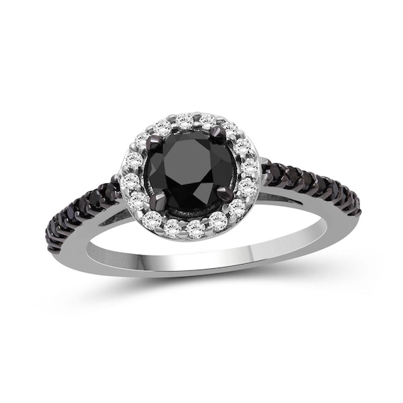 1-1/2 CT. T.w. Black and White Diamond Frame Ring in Sterling Silver