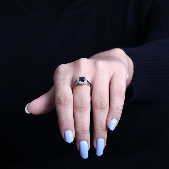 1-1/2 CT. T.w. Black and White Diamond Frame Ring in Sterling Silver