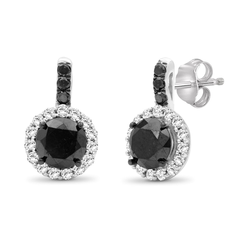Main Image 1 of 3 CT. T.W. Black and White Diamond Frame Drop Earrings in Sterling Silver