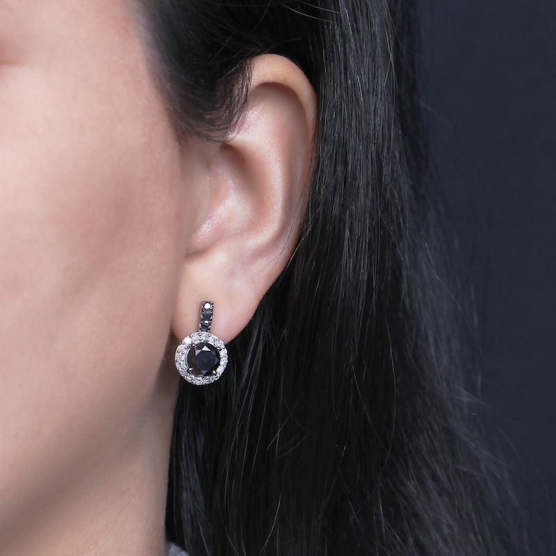 Main Image 2 of 3 CT. T.W. Black and White Diamond Frame Drop Earrings in Sterling Silver