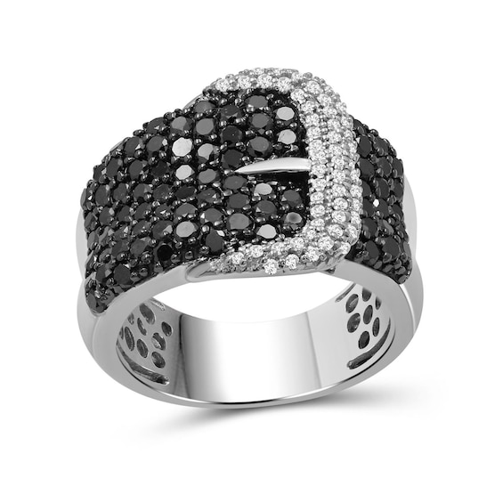1-7/8 CT. T.w. Black and White Diamond Belt Buckle Ring in Sterling Silver