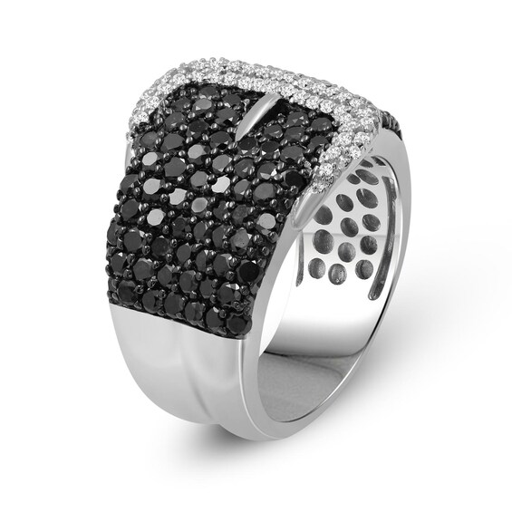 1-7/8 CT. T.w. Black and White Diamond Belt Buckle Ring in Sterling Silver